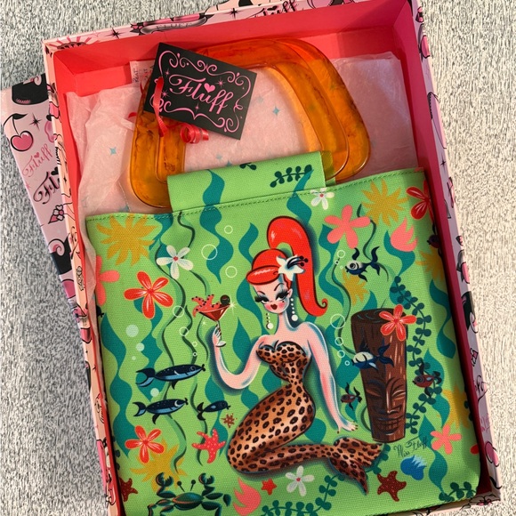 Miss Fluff Handbags - Miss Fluff, Martini Mermaid, top-handle purse, NWT, collectible, pin-up, retro